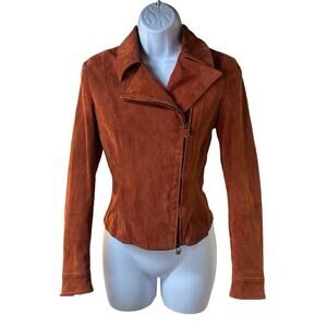 Casini Jennifer Tattanelli Suede Leather Jacket Burnt Orange Rust Italy 6 READ